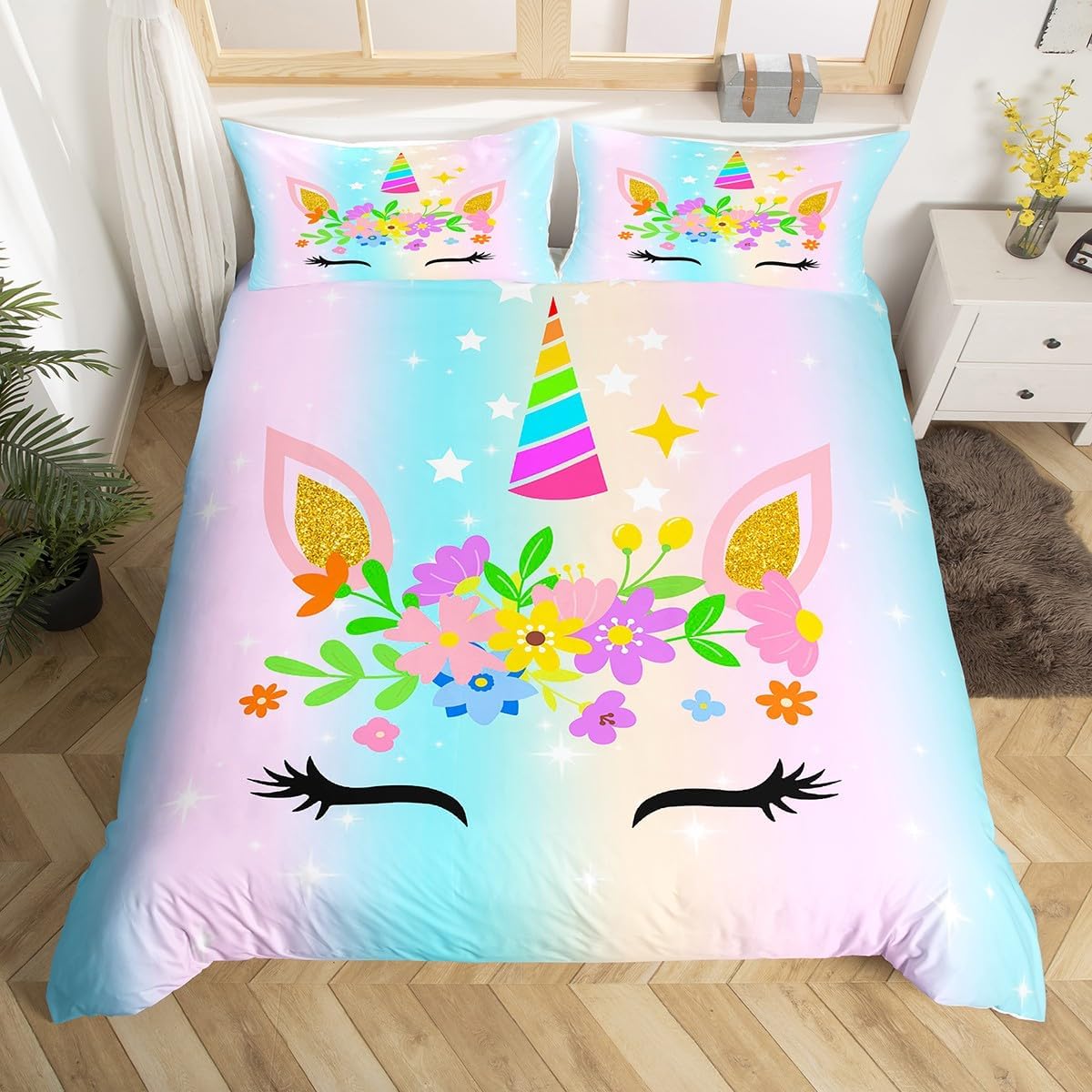 Comforter Cartoon Unicorn Star Floral Bedding Set Microfiber Kawaii Comforter Full Queen For Boys Girls Bedroom Decor Comforter (quilt)-EU Single(135*200cm)3pcs
Comforter Cartoon Unicorn Star Floral Bedding Set Microfiber Kawaii Comforter Full Queen For Boys Girls Bedroom Decor Comforter (quilt)-EU Single(135*200cm)3pcs