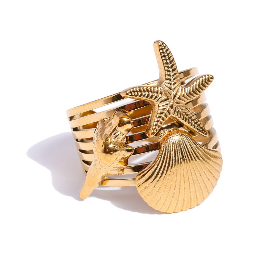 Yhpup Ocean Style Shell Conch Starfish Layered Open Ring for Women Stainless Steel Golden Summer Daily Jewelry Recommend
Yhpup Ocean Style Shell Conch Starfish Layered Open Ring for Women Stainless Steel Golden Summer Daily Jewelry Recommend