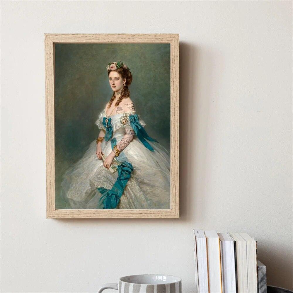 Винтажный женский портретный постер с татуировкой, изобразительное искусство, гравюры, модифицированная настенная живопись на холсте, масляная живопись, домашний декор для спальни, галереи 21*30cm No Frame