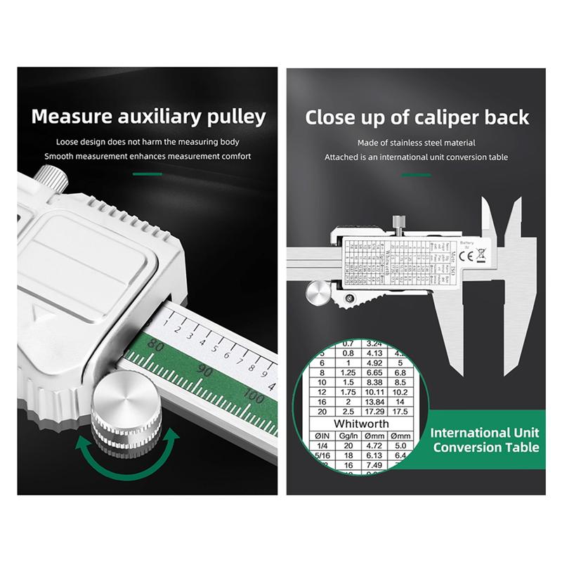 A95I-ET54 150Mm Digital Caliper Stainless Steel Fraction / Mm / Inch 0.01Mm High Precision For Mechanical Components Measure срібний
A95I-ET54 150Mm Digital Caliper Stainless Steel Fraction / Mm / Inch 0.01Mm High Precision For Mechanical Components Measure срібний