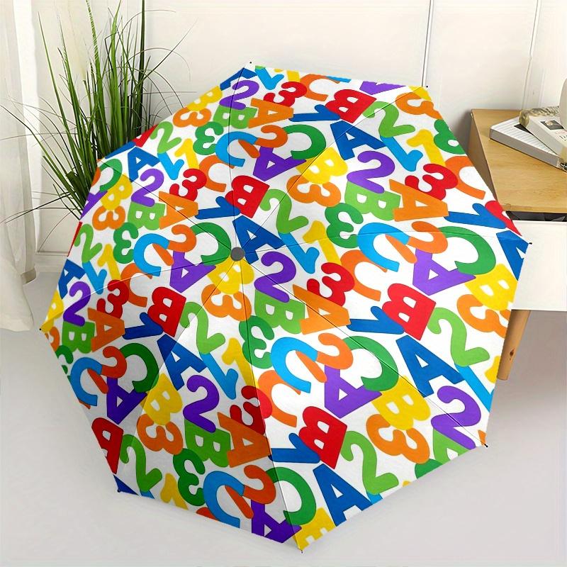 Numbers, Alphabet Automatic Folding Umbrella 8 Ribs, Durable Iron Frame, Bright Color Pattern Compact Travel Umbrella, Suitable for Outdoor
Numbers, Alphabet Automatic Folding Umbrella 8 Ribs, Durable Iron Frame, Bright Color Pattern Compact Travel Umbrella, Suitable for Outdoor