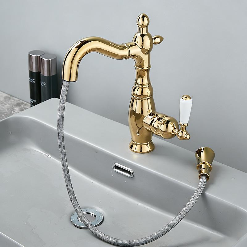 Chrome Single Handle Bathroom Sink Faucet pull out Bathroom Faucet Mixer Tap Gold Black EL2562 G1/2 золотий
Chrome Single Handle Bathroom Sink Faucet pull out Bathroom Faucet Mixer Tap Gold Black EL2562 G1/2 золотий