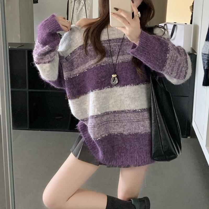 Women Retro Striped Knitwear Elegant Lazy Style High Grade Sense Color Block Pullover Autumn Winter New Style Slim Fit Sweater OneSize фіолетовий
Women Retro Striped Knitwear Elegant Lazy Style High Grade Sense Color Block Pullover Autumn Winter New Style Slim Fit Sweater OneSize фіолетовий