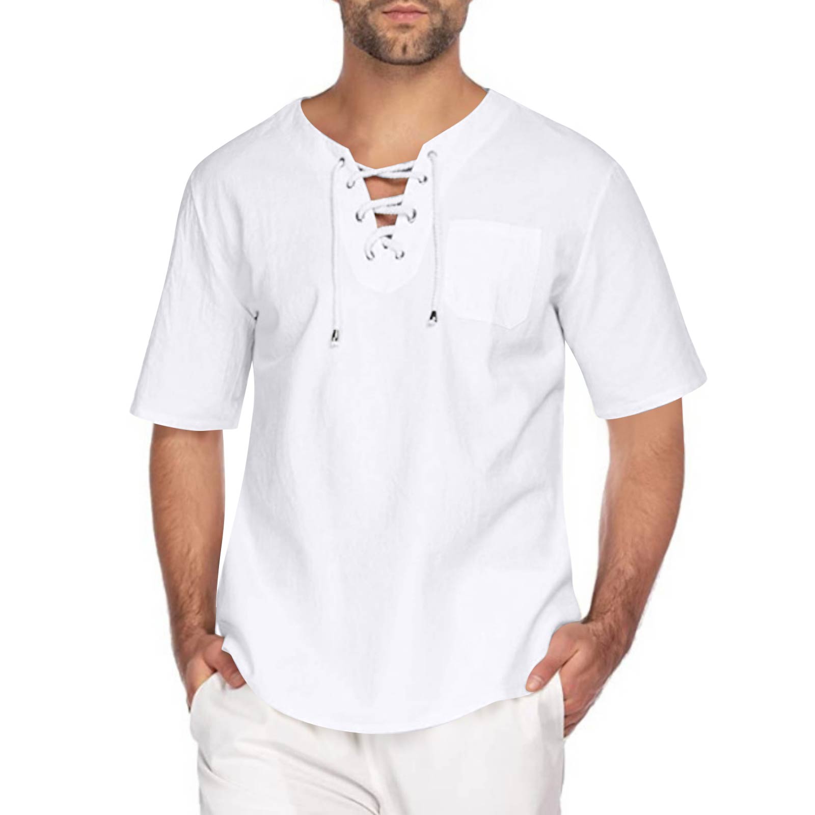 Men s New Cotton Linen Collared Casual Short Sleeve T-shirt XL білий
Men s New Cotton Linen Collared Casual Short Sleeve T-shirt XL білий