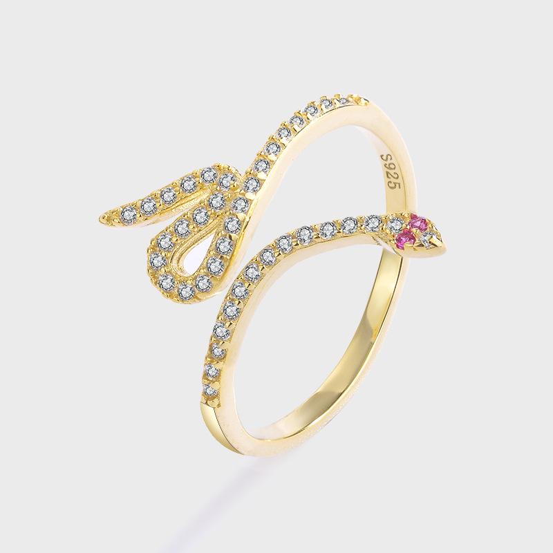 14K Gold Plated Sterling Silver Snake Ring with Colored Diamonds - European & American Style Adjustable Open Size
14K Gold Plated Sterling Silver Snake Ring with Colored Diamonds - European & American Style Adjustable Open Size