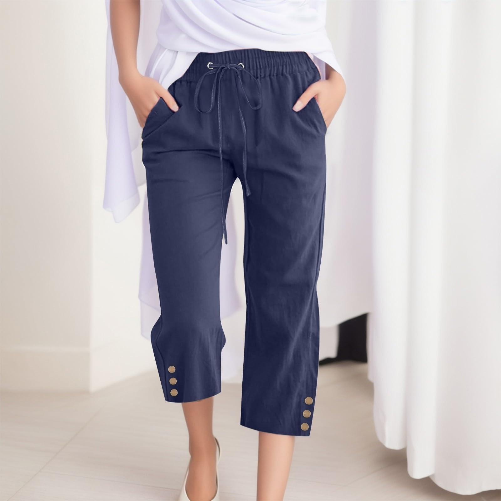 Pants For Women Casual Summer Color Elastic High Waist Cotton And Linen Loose Pants Drawstring Pocket Mid Leg Pants XL Темно-синій
Pants For Women Casual Summer Color Elastic High Waist Cotton And Linen Loose Pants Drawstring Pocket Mid Leg Pants XL Темно-синій