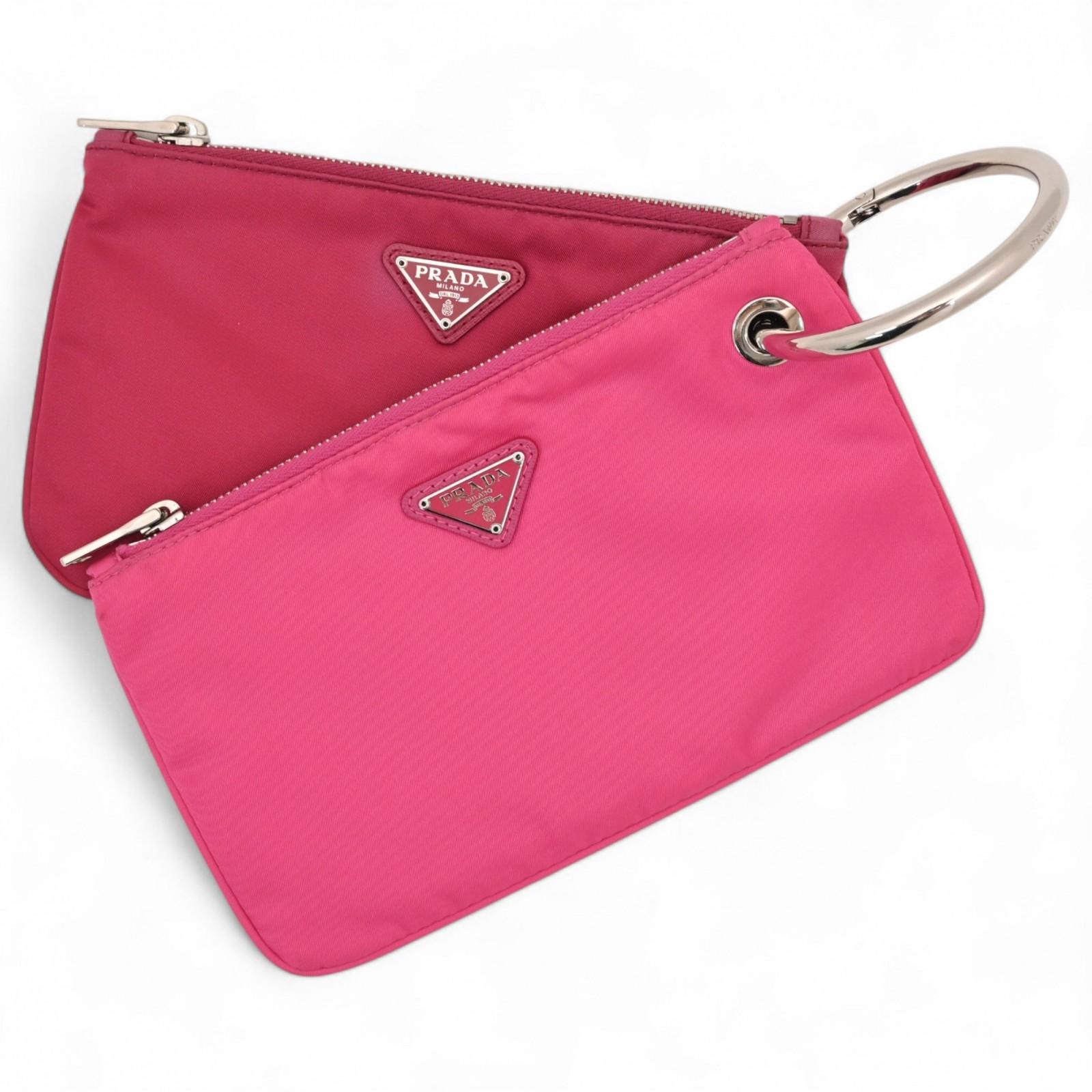 Auth Prada Tessuto Nylon Double Pouch Pink pr4534nu
Auth Prada Tessuto Nylon Double Pouch Pink pr4534nu