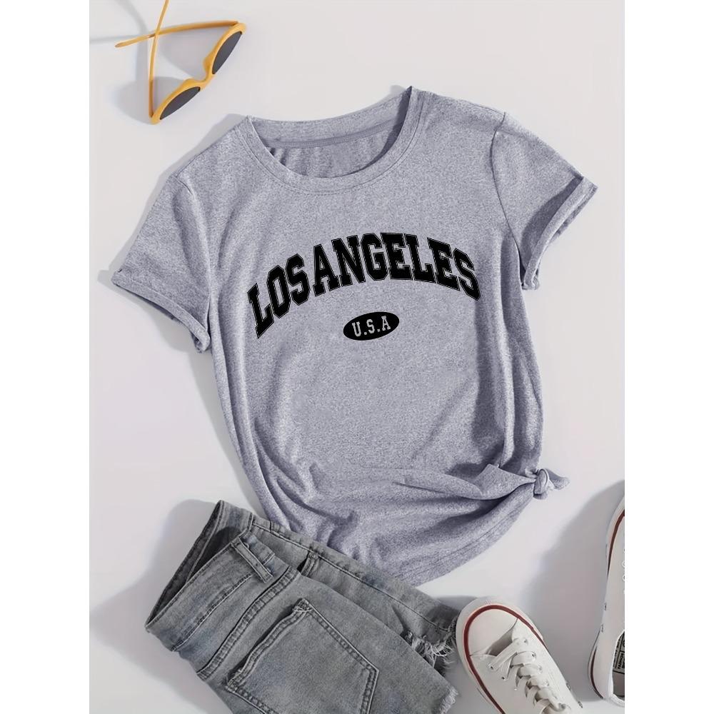 Women S Casual Los Angeles Alphabet Print T-Shirt Short Sleeve Knit Polyester with Elastane Regular Length S
Women S Casual Los Angeles Alphabet Print T-Shirt Short Sleeve Knit Polyester with Elastane Regular Length S