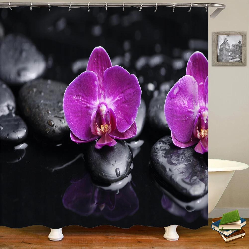 Водонепроницаемая шторка для душа с 12 крючками, красивая красочная шторка для ванной с принтом натуральных цветов, полиэстер, шторы для домашнего декора W90xH180cm