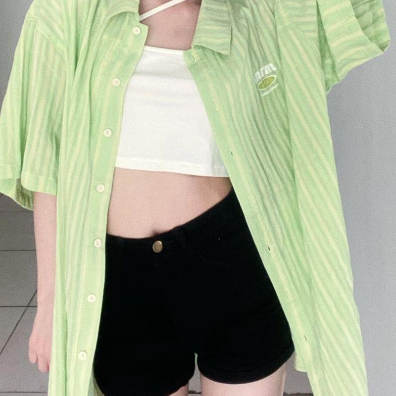 Зеленые полосатые рубашки с коротким рукавом Женский колледжский стиль Куртка для защиты от солнца Свободные повседневные Универсальные женские блузки XL зелёный
Зеленые полосатые рубашки с коротким рукавом Женский колледжский стиль Куртка для защиты от солнца Свободные повседневные Универсальные женские блузки XL зелёный