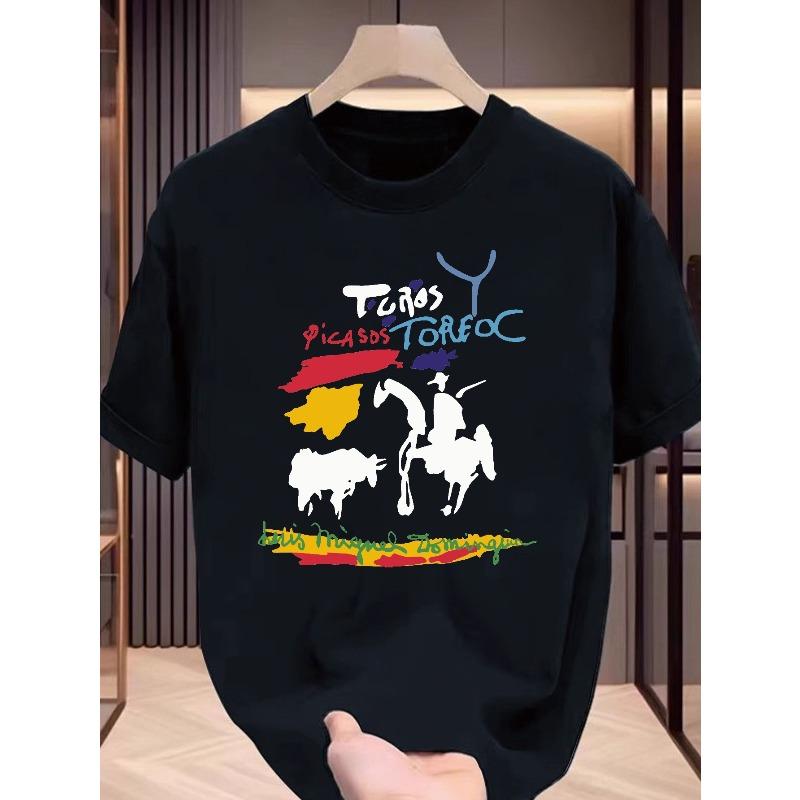 Men s Casual Short Sleeve T-Shirt - Picasso-Inspired Bull & Horse Graphic Print, Vibrant Spanish Colors, Lightweight Summer Round Neck Tee 4XL чорний
Men s Casual Short Sleeve T-Shirt - Picasso-Inspired Bull & Horse Graphic Print, Vibrant Spanish Colors, Lightweight Summer Round Neck Tee 4XL чорний