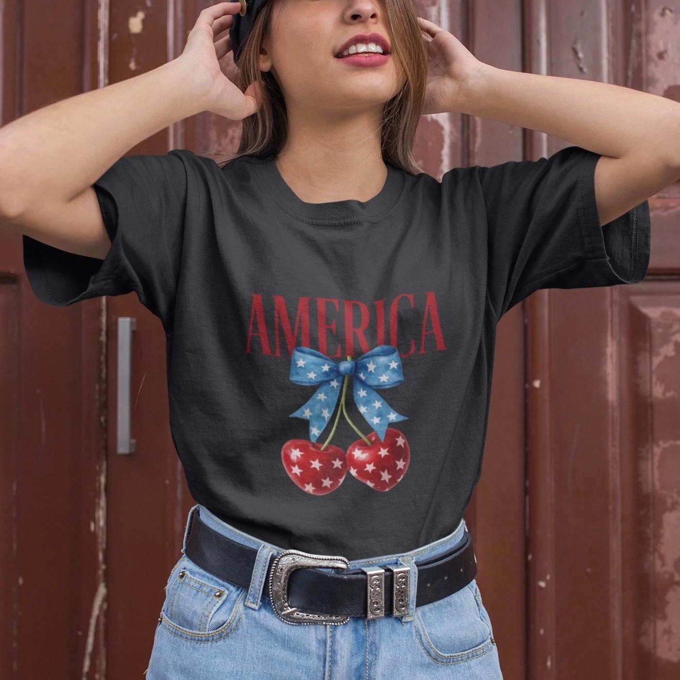 Cute America Cherry Bow T-Shirt Women Independence Day Patriotic Casual Top L
Cute America Cherry Bow T-Shirt Women Independence Day Patriotic Casual Top L