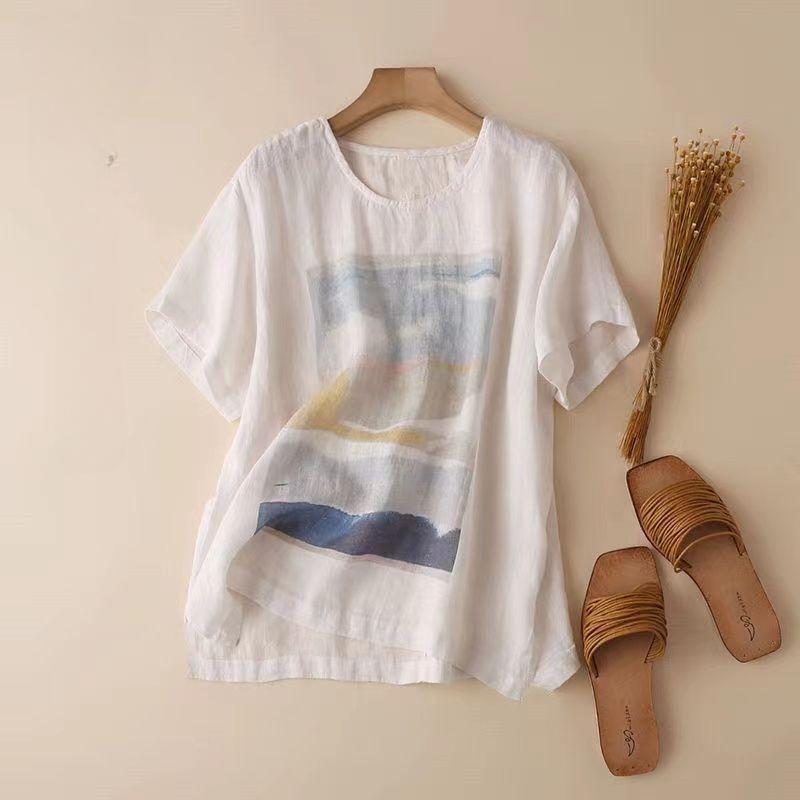 White Tie Dye Art Printing Cotton Linen O-Neck Short Sleeve T-Shirt Women s Blouse Shirts Korean Female Clothing Tops XXXL
White Tie Dye Art Printing Cotton Linen O-Neck Short Sleeve T-Shirt Women s Blouse Shirts Korean Female Clothing Tops XXXL