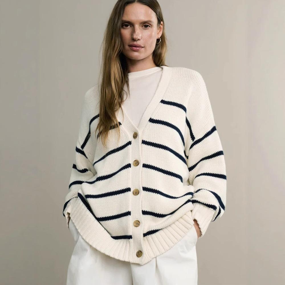 Striped Knitted Cardigan Autumn Winter V-neck Pure Cotton Women s Sweaters S
Striped Knitted Cardigan Autumn Winter V-neck Pure Cotton Women s Sweaters S