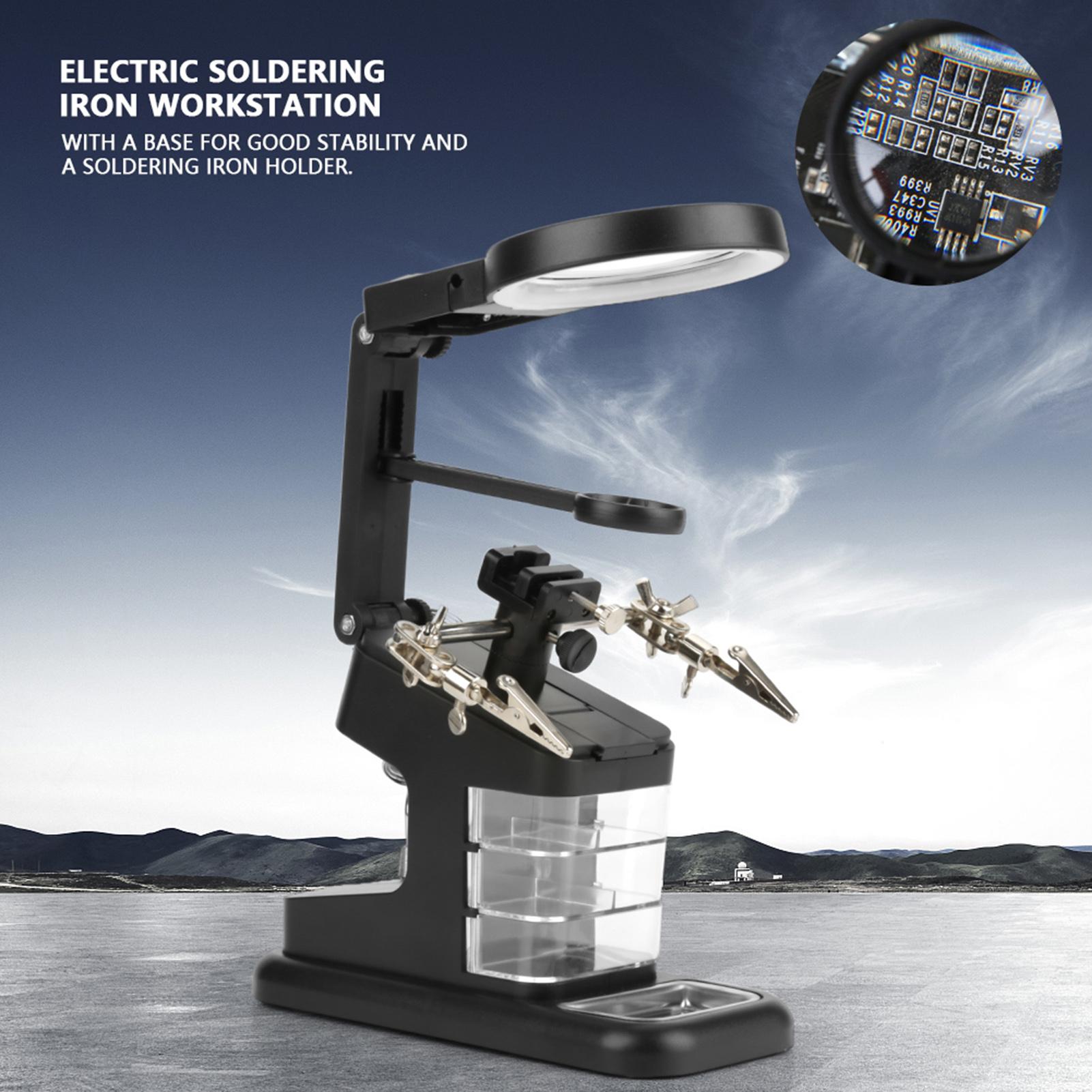 USB электрическая паяльная станция с 3X4.5X25X лупой светодиодные фонари зажимы для платы (белый)