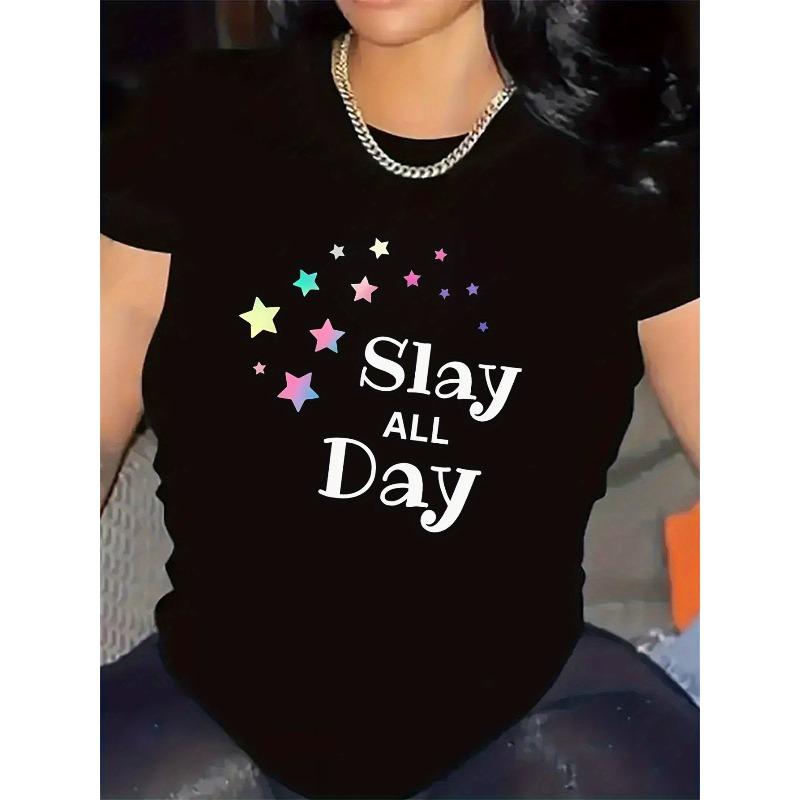 Slay All Day Print Crew Neck T Shirt Lightweight Medium Stretch Comfortable For Indoor Outdoor Activities Casual Dining And Everyday Wear 4XL чорний
Slay All Day Print Crew Neck T Shirt Lightweight Medium Stretch Comfortable For Indoor Outdoor Activities Casual Dining And Everyday Wear 4XL чорний