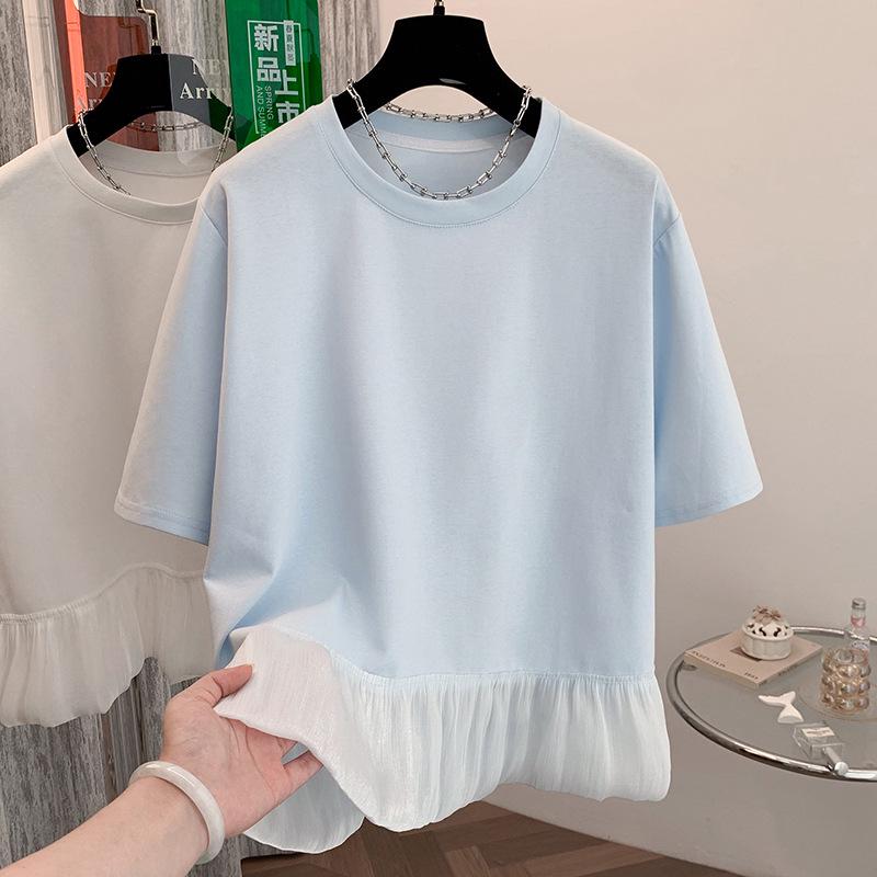 Summer Lace Splicing Plus Size Slimming Short-Sleeve T-Shirt Plus Size світло-синій колір
Summer Lace Splicing Plus Size Slimming Short-Sleeve T-Shirt Plus Size світло-синій колір