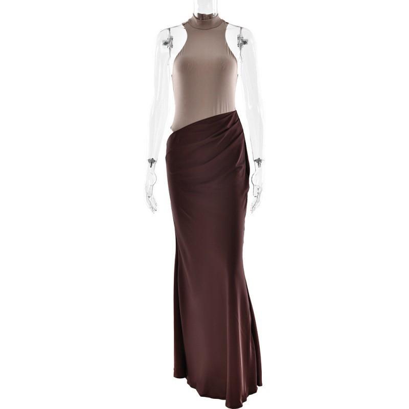 Women s Dress Round Neck Sleeveless Slim Fit Spliced Long Fashionable Hollow Solid Color L хаки
Women s Dress Round Neck Sleeveless Slim Fit Spliced Long Fashionable Hollow Solid Color L хаки