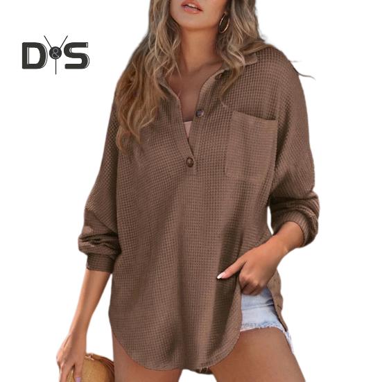 Женские топы с пуговицами на лацканах, с полузастежкой, с длинным рукавом, однотонные, с вафельной текстурой, эластичная блузка, повседневная одежда S кофейный
Женские топы с пуговицами на лацканах, с полузастежкой, с длинным рукавом, однотонные, с вафельной текстурой, эластичная блузка, повседневная одежда S кофейный