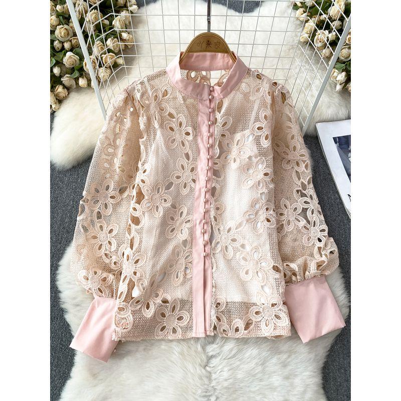Long Sleeves Stand Collar Loose Single-Breasted Hollowed Leisure Shirt Pink One size
Long Sleeves Stand Collar Loose Single-Breasted Hollowed Leisure Shirt Pink One size
