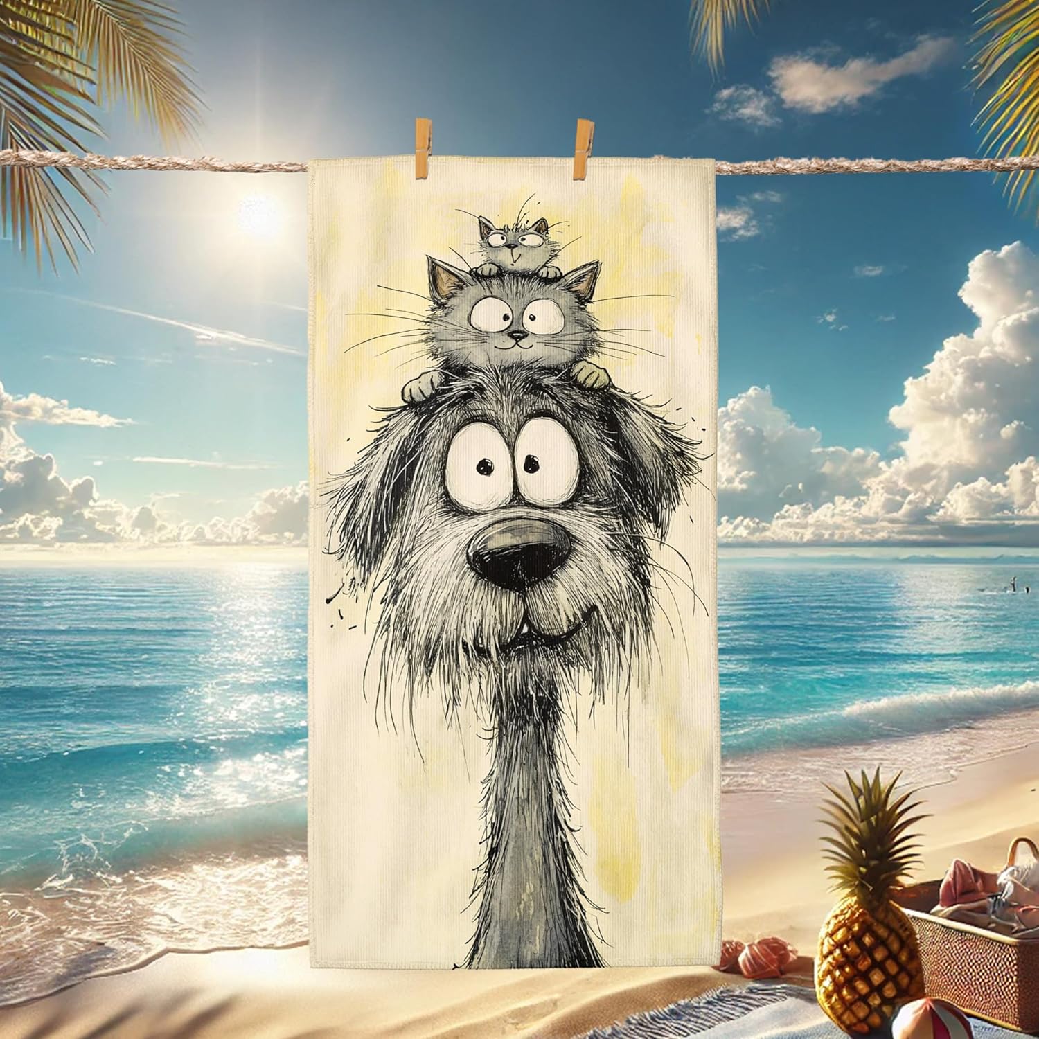 Cute Cat Dog Cartoon Beach Towel, Funny Illustration Oversized Quick Dry, Sand Free Lightweight Travel Pool Blanket Mat W40*H60(CM)
Cute Cat Dog Cartoon Beach Towel, Funny Illustration Oversized Quick Dry, Sand Free Lightweight Travel Pool Blanket Mat W40*H60(CM)