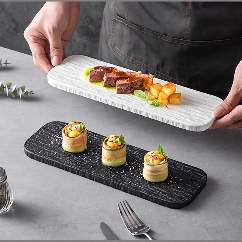 12 Inches Rectangular Ceramic Western Steak Plate Black and White Frosted Fruit Dessert Sushi Dish Plate Premium Kitchen Cutlery
12 Inches Rectangular Ceramic Western Steak Plate Black and White Frosted Fruit Dessert Sushi Dish Plate Premium Kitchen Cutlery