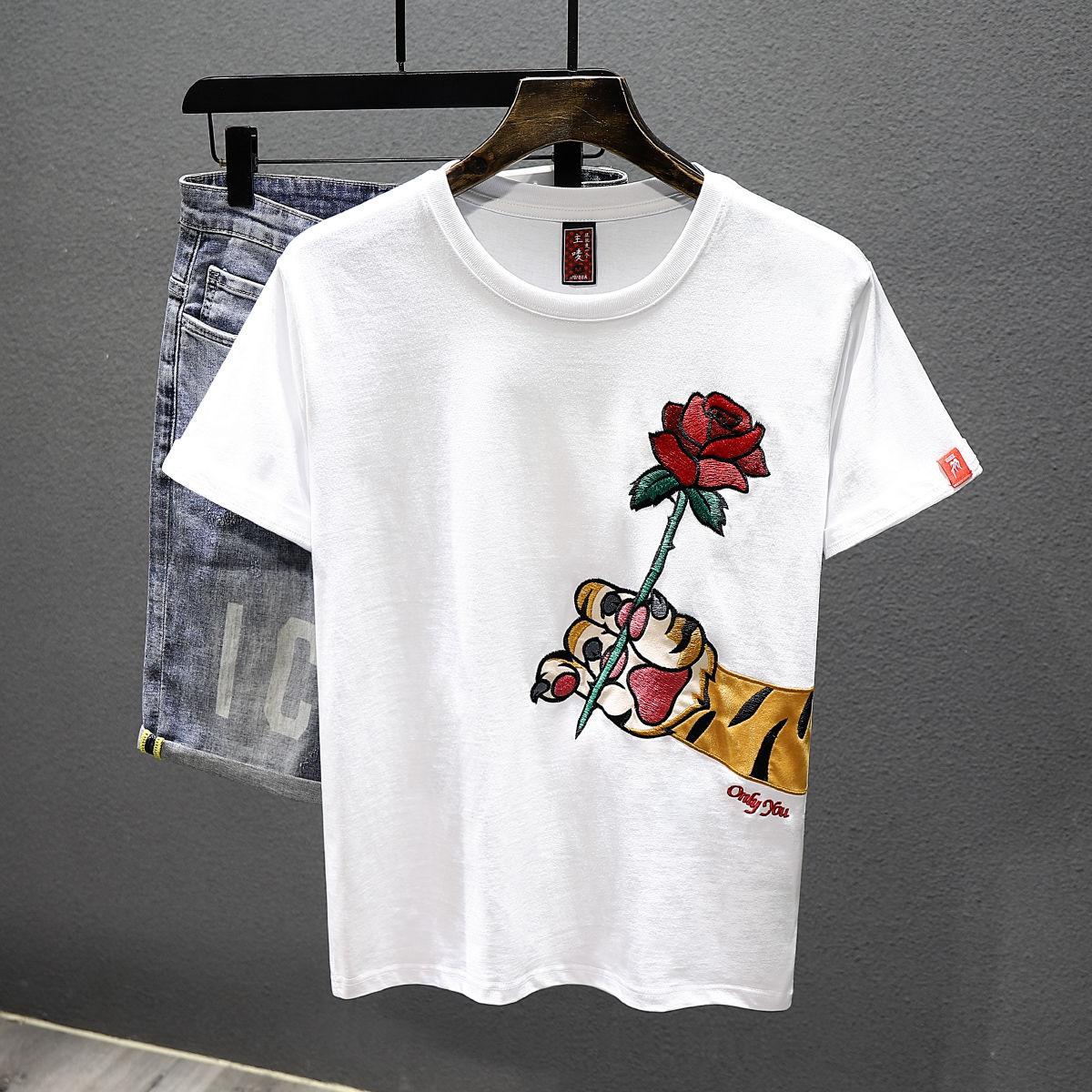 Rose Embroidered Short-sleeved T-shirt Men s New Summer Casual Loose Round Neck Half-sleeved Top M белый
Rose Embroidered Short-sleeved T-shirt Men s New Summer Casual Loose Round Neck Half-sleeved Top M белый
