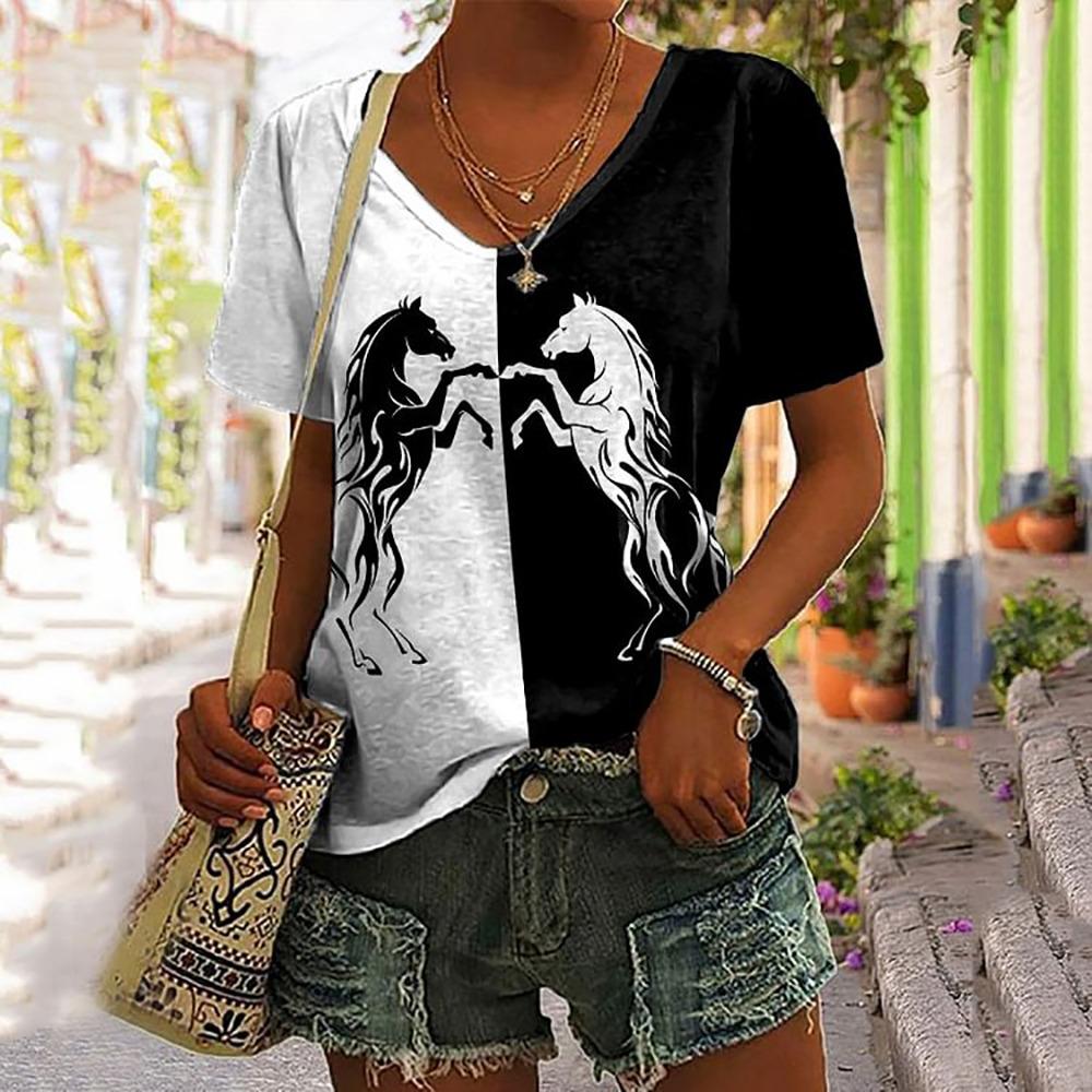 Women s T-shirt summer 3d horse print V-neck short-sleeved top S
Women s T-shirt summer 3d horse print V-neck short-sleeved top S