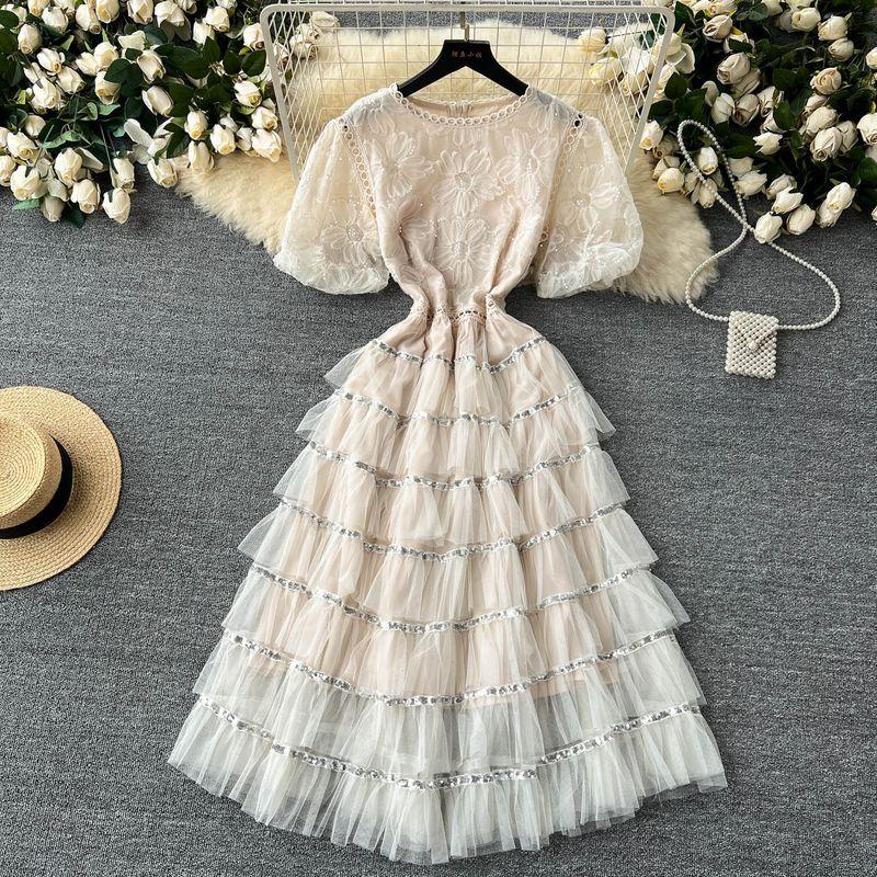 Socialite French Style Classy Small Dress Female Heavy Embroidery Sequins Embroider Flower Puff Sleeves Cinched Mesh Cake Dress Apricot L
Socialite French Style Classy Small Dress Female Heavy Embroidery Sequins Embroider Flower Puff Sleeves Cinched Mesh Cake Dress Apricot L
