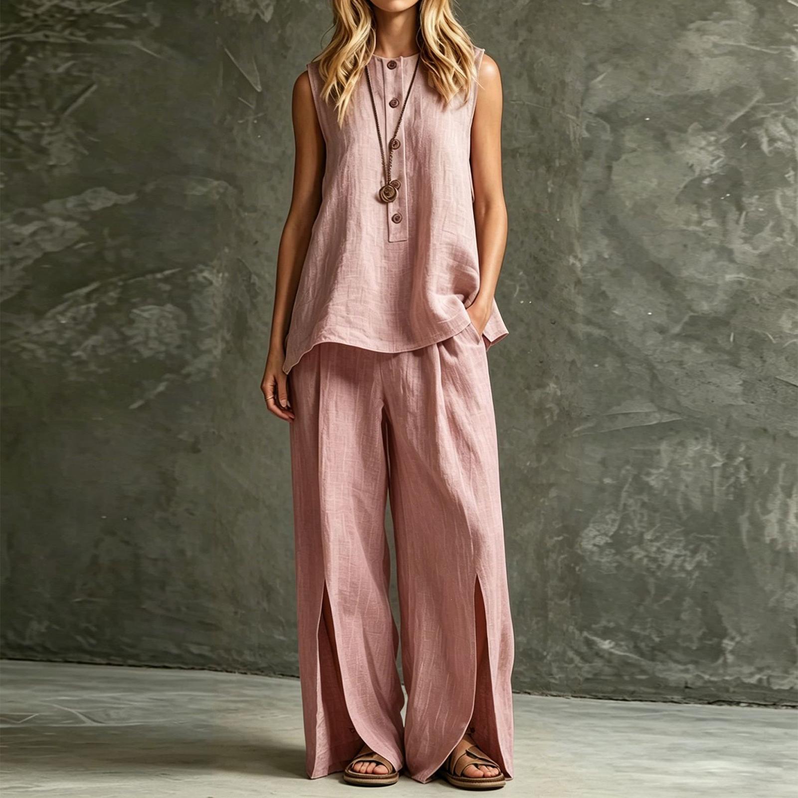 Women s Sleeveless Shirt and Wide Leg Pants Two Piece Set Loose Fit Casual Outfit Lightweight Fabric Comfortable Design L розовый
Women s Sleeveless Shirt and Wide Leg Pants Two Piece Set Loose Fit Casual Outfit Lightweight Fabric Comfortable Design L розовый