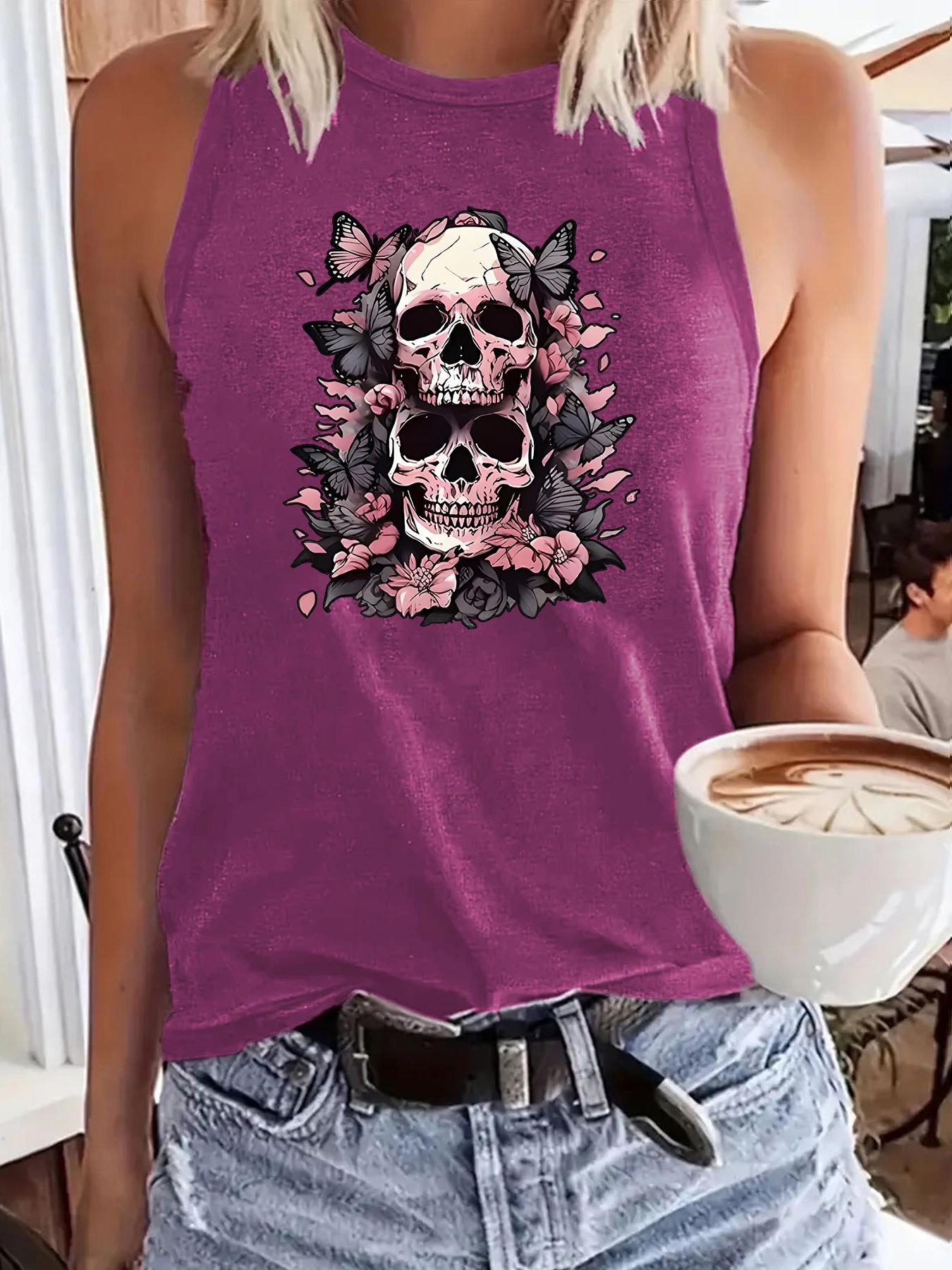 Женская повседневная майка без рукавов с цветочным черепом S темно-красного
Женская повседневная майка без рукавов с цветочным черепом S темно-красного