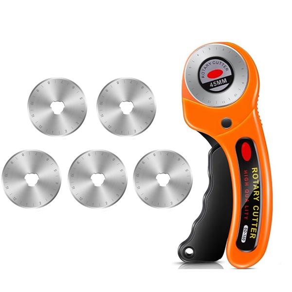 45mm Rotary Cutter with 5 Replacement Blades Fabric Cutter with Safety Lock for Sewing Fabric Leather Quilting Perforating Tool
45mm Rotary Cutter with 5 Replacement Blades Fabric Cutter with Safety Lock for Sewing Fabric Leather Quilting Perforating Tool