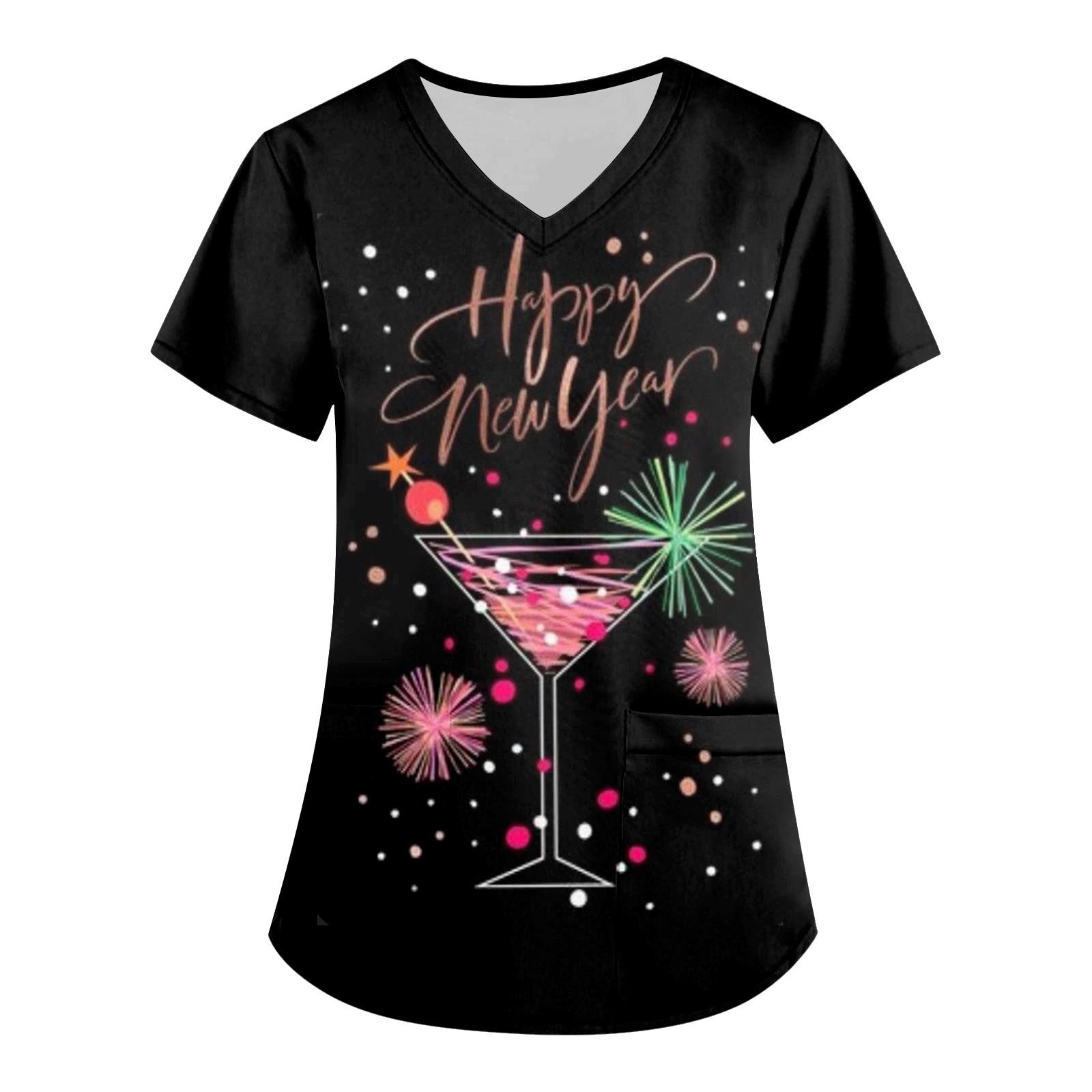 Женская мода 2024, новогодние топы с принтом и короткими рукавами и V-образным вырезом, рабочие футболки с карманами S
Женская мода 2024, новогодние топы с принтом и короткими рукавами и V-образным вырезом, рабочие футболки с карманами S