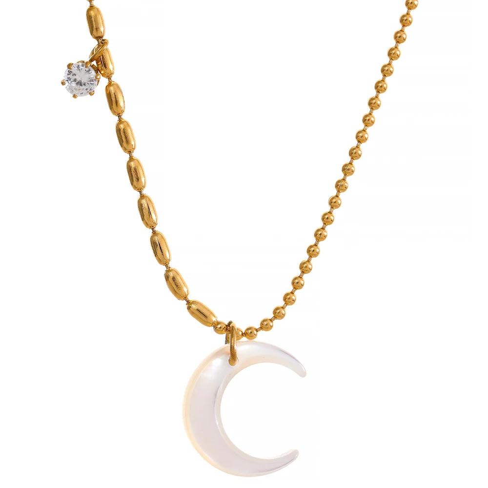Yhpup Stainless Steel White Shell Moon Pendant Chic Necklace Unique Gold Color Beads Chain Zircon Collar Charm Delicate Jewelry
Yhpup Stainless Steel White Shell Moon Pendant Chic Necklace Unique Gold Color Beads Chain Zircon Collar Charm Delicate Jewelry
