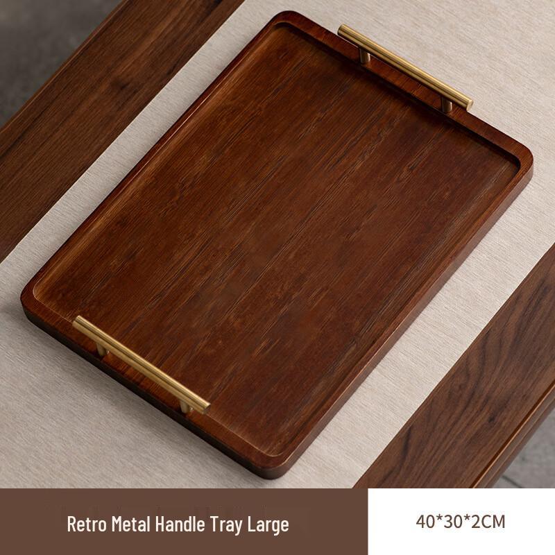 Japanese Style Rectangular Wooden Serving Tray with Metal Handles
Japanese Style Rectangular Wooden Serving Tray with Metal Handles