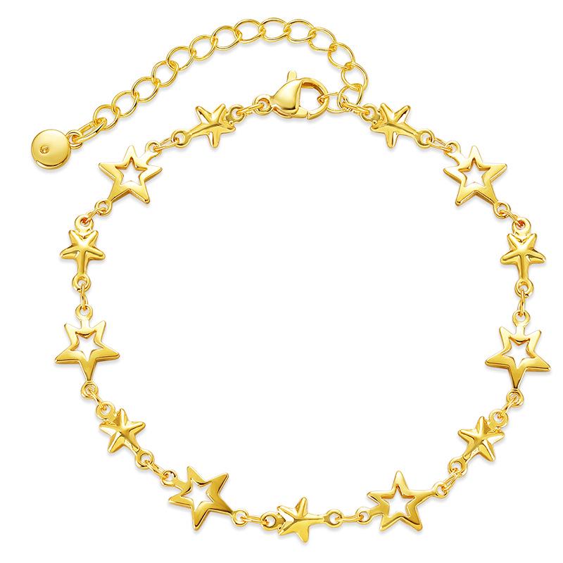 18K Gold-Plated Star Pendant Bracelet - Fresh Copper, Hollow, Irregular European & American Style.
18K Gold-Plated Star Pendant Bracelet - Fresh Copper, Hollow, Irregular European & American Style.