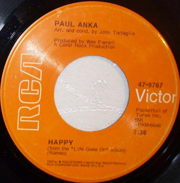 7inch Record PAUL ANKA - Happy / Can t Get You Out Of My Min 479767 RCA Victor 1969 US Pop Used
7inch Record PAUL ANKA - Happy / Can t Get You Out Of My Min 479767 RCA Victor 1969 US Pop Used