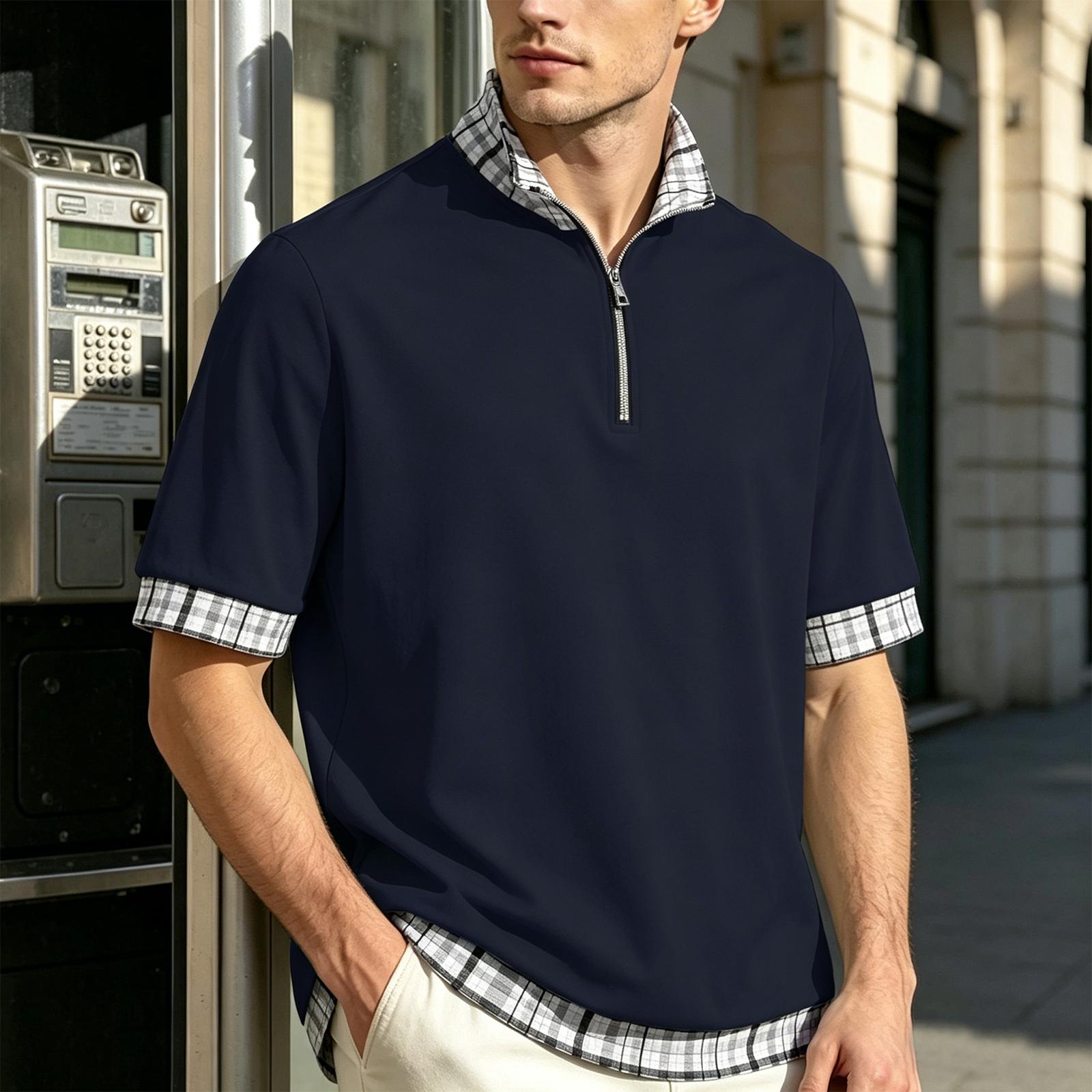 Men s Short Sleeve Polo Shirt with Half Zip Collar Layered Look Casual Loose Fit Big Size Plaid Pattern M тёмно-синий
Men s Short Sleeve Polo Shirt with Half Zip Collar Layered Look Casual Loose Fit Big Size Plaid Pattern M тёмно-синий