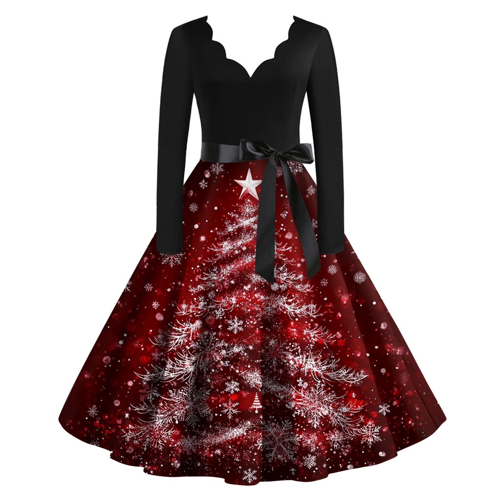 Женское рождественское платье с V-образным вырезом и широким подолом, длинное платье с рукавами XXXL