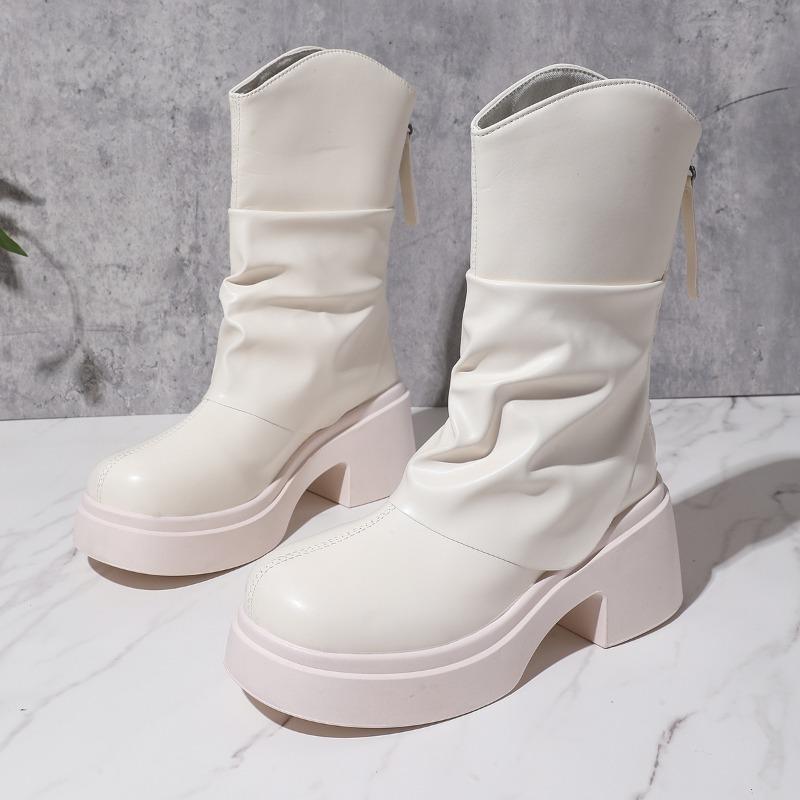 Pleated Platform Mid-leg Boots Autumn Winter New Round Toe Back Zip Non-slip Block Heel Stack Boots 40 білий
Pleated Platform Mid-leg Boots Autumn Winter New Round Toe Back Zip Non-slip Block Heel Stack Boots 40 білий
