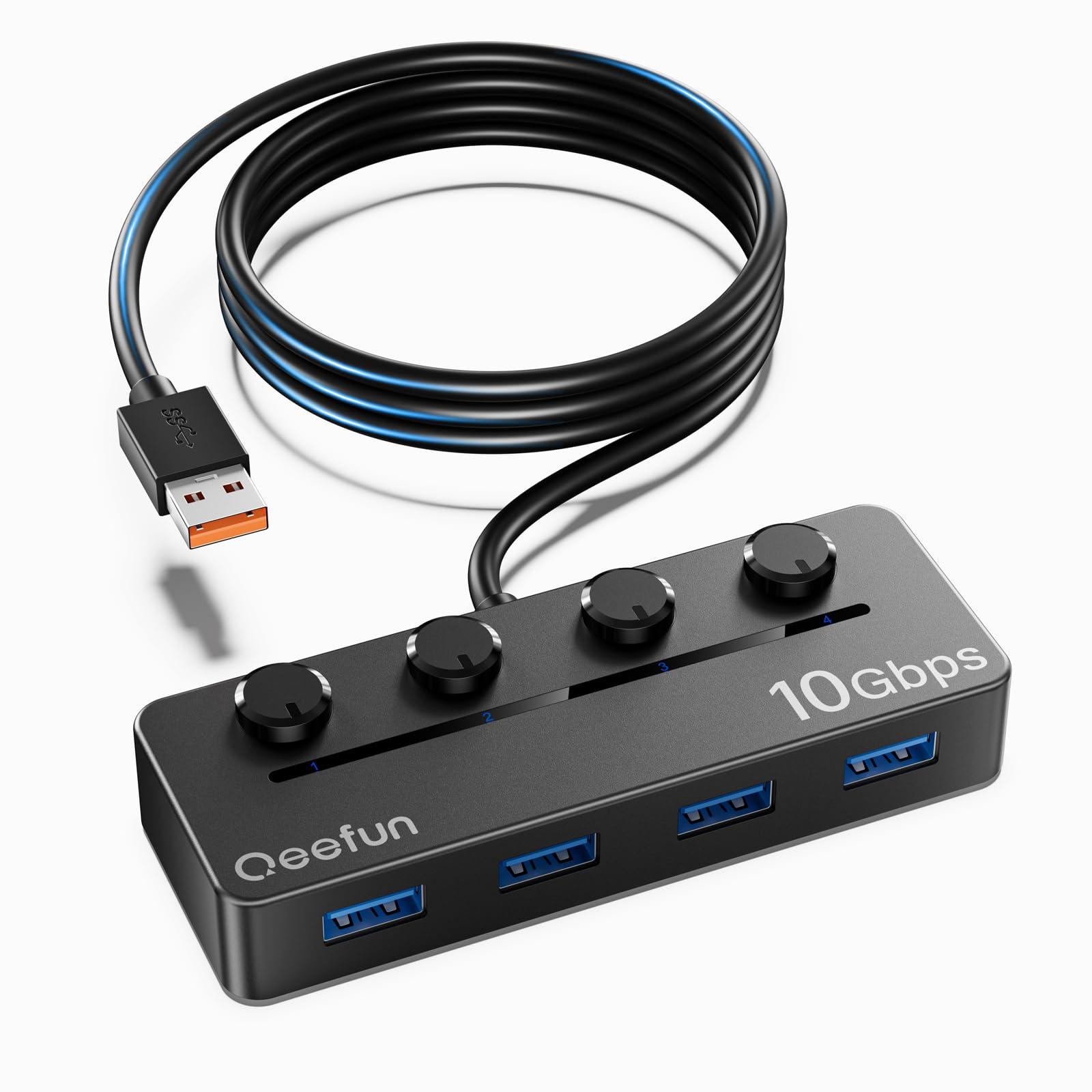 Qeefun USB Hub with Individual LED Power 10Gbps Data Extension Multiple USB Extender for USB Flash and More 4-Port 3.2 Switch, Transfer, 1.2M Cable,
Qeefun USB Hub with Individual LED Power 10Gbps Data Extension Multiple USB Extender for USB Flash and More 4-Port 3.2 Switch, Transfer, 1.2M Cable,