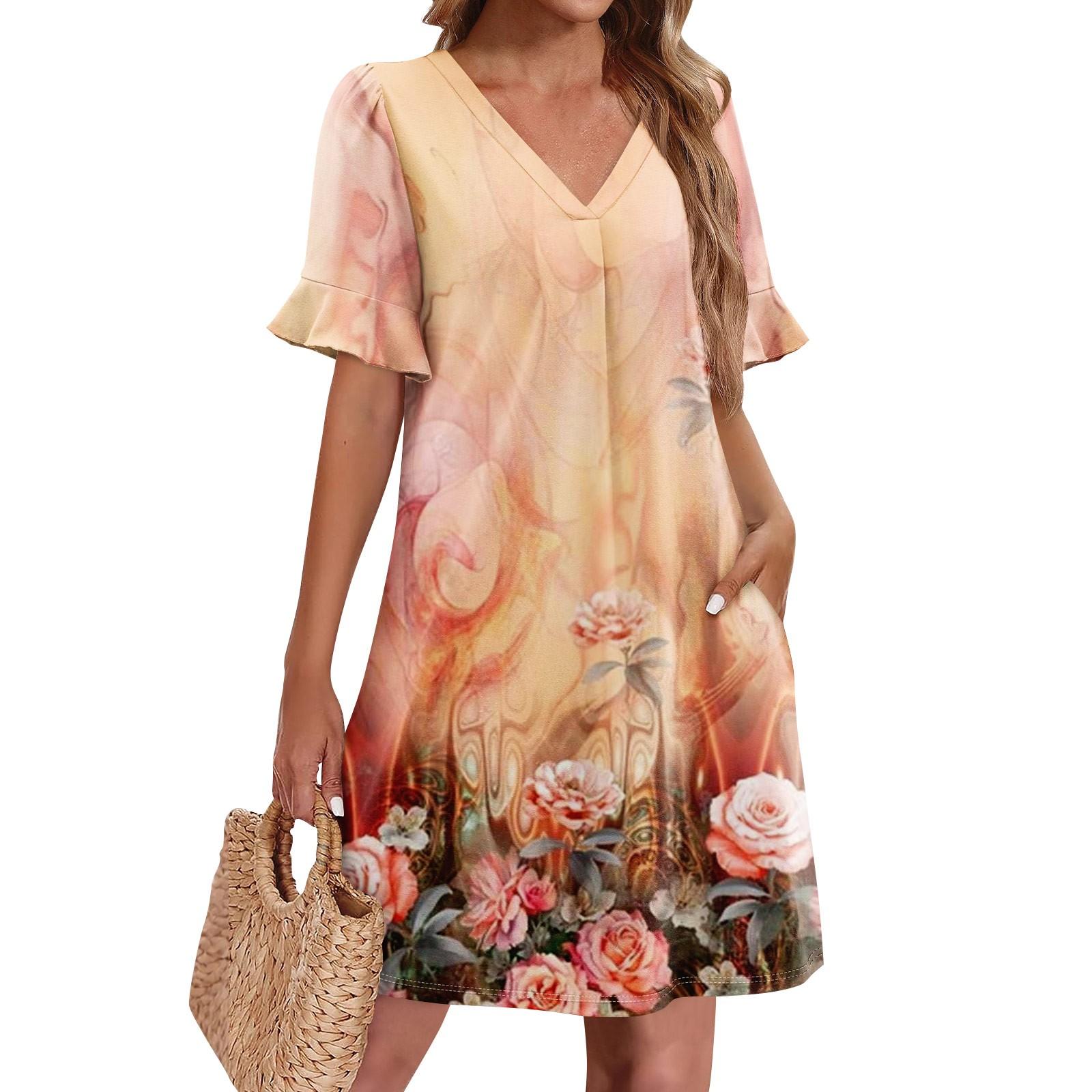 Летние платья для женщин с V-образным вырезом, оборками и коротким рукавом, повседневное свободное платье с принтом, пляжное платье с карманами XL жёлтый
Летние платья для женщин с V-образным вырезом, оборками и коротким рукавом, повседневное свободное платье с принтом, пляжное платье с карманами XL жёлтый