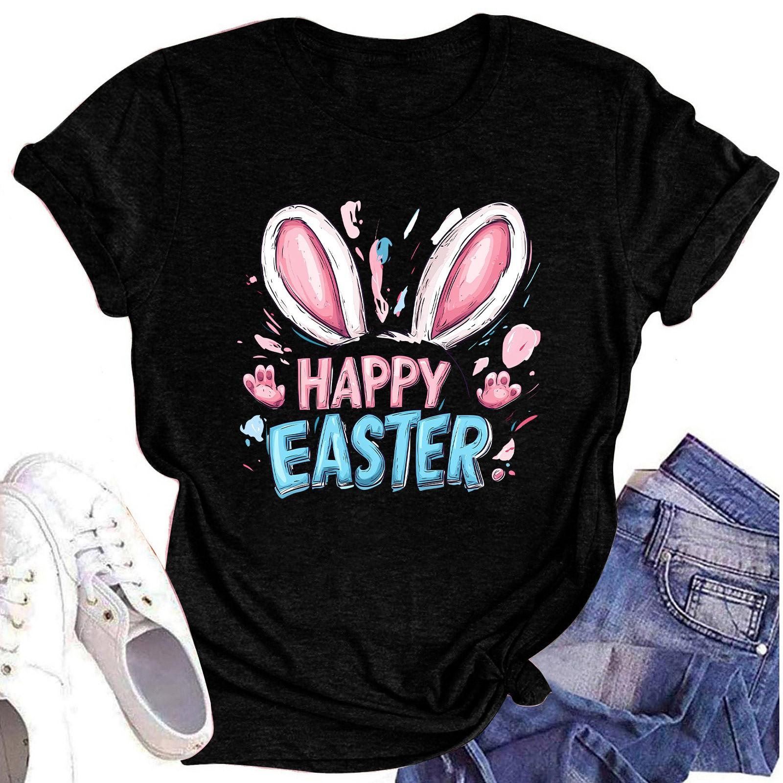 Женский топ с круглым вырезом, повседневный принт, футболка с короткими рукавами S чёрный