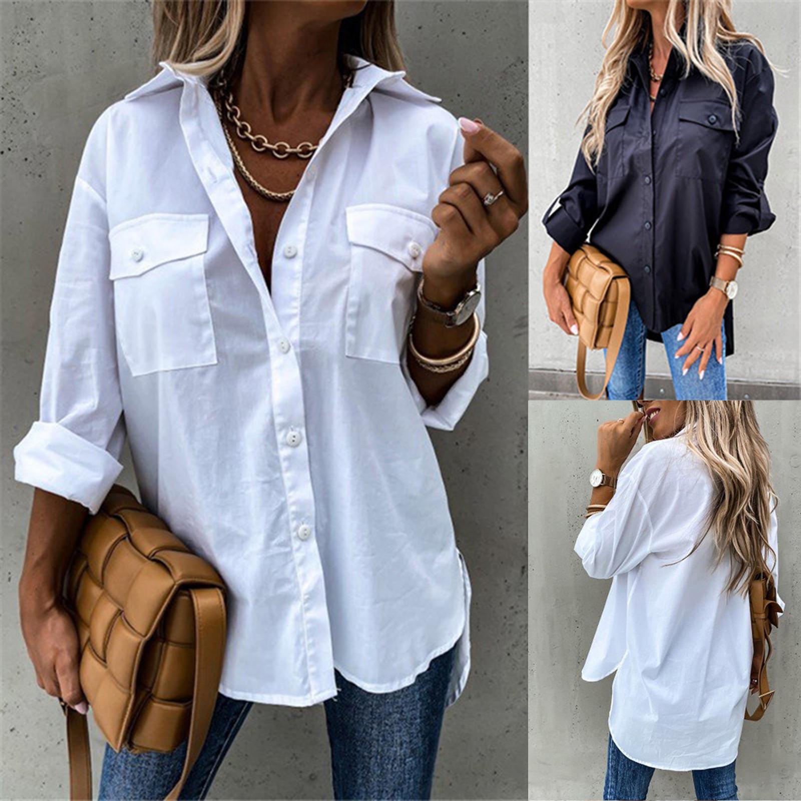 Women s Casual Fashion Solid Color Single-breasted Lapel Pocket Stitching Long-sleeved Irregular Hem Loose Chiffon Shirt
Women s Casual Fashion Solid Color Single-breasted Lapel Pocket Stitching Long-sleeved Irregular Hem Loose Chiffon Shirt