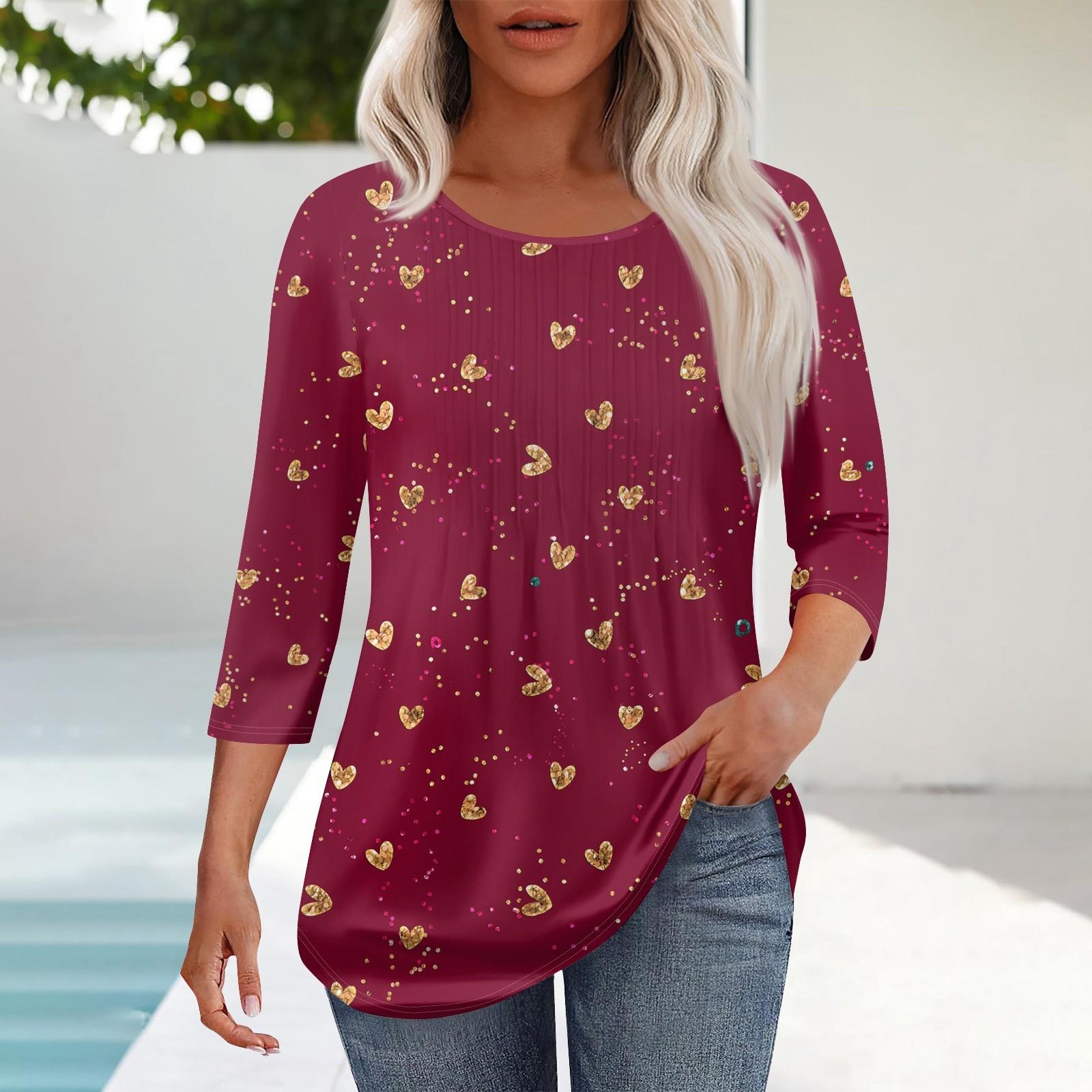 Жіночий модний повсякденний плісирований топ з квітковим принтом і круглим вирізом, повсякденний весняно-літній топ з рукавом три чверті XXL винний
Жіночий модний повсякденний плісирований топ з квітковим принтом і круглим вирізом, повсякденний весняно-літній топ з рукавом три чверті XXL винний