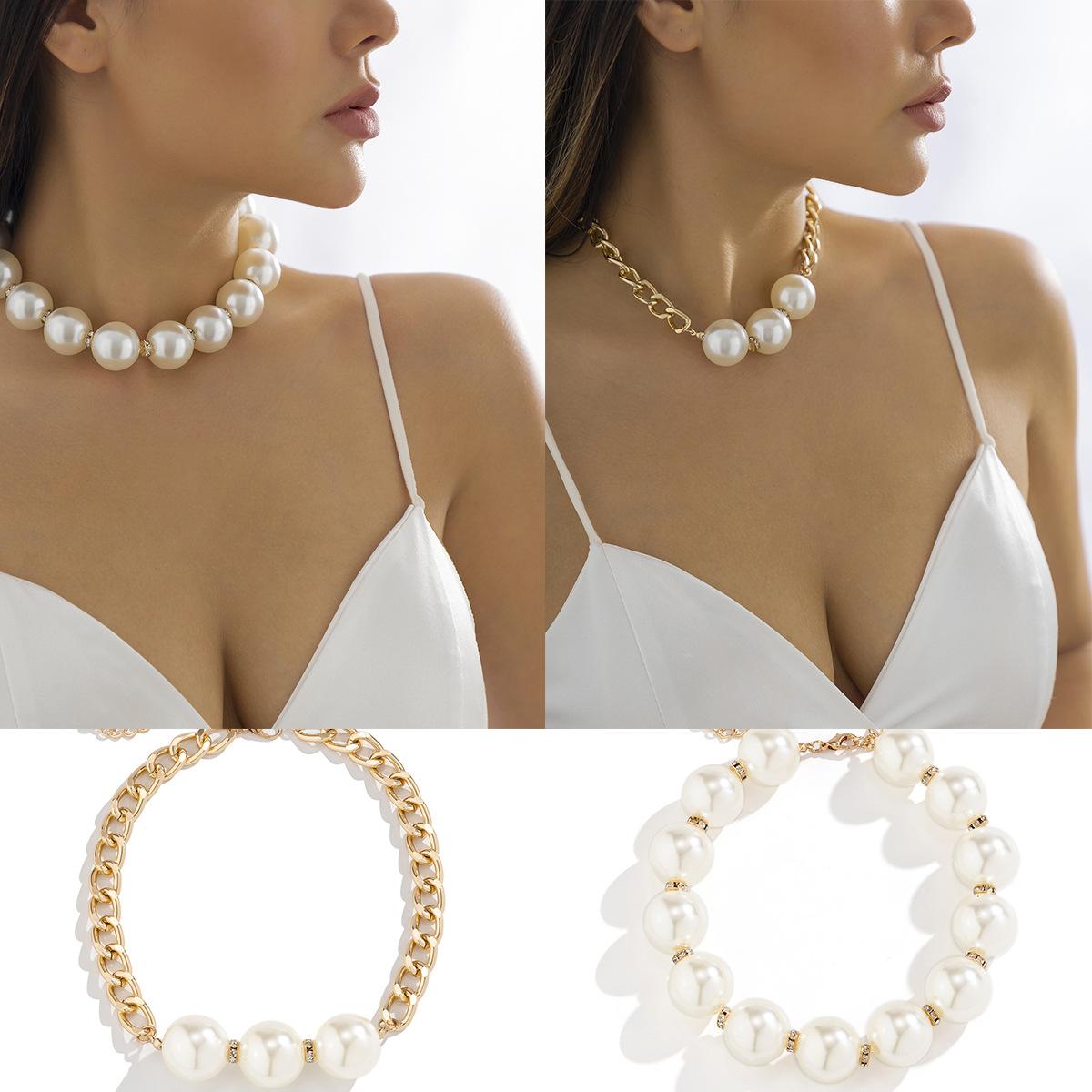 Temperament beaded round bead metal necklace, creative imitation pearl rhinestone splicing necklace for women
Temperament beaded round bead metal necklace, creative imitation pearl rhinestone splicing necklace for women