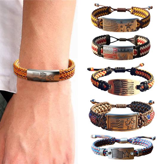 Patriotic American Flag Bracelet Engraved Metal Centerpiece Adjustable Knot Design Wristband Patriotic
Patriotic American Flag Bracelet Engraved Metal Centerpiece Adjustable Knot Design Wristband Patriotic