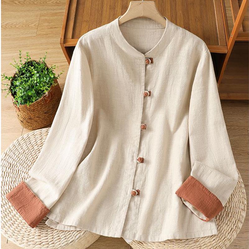 Women s Retro Color Block Stand Collar Jacket - Cotton Linen, Long Sleeve, Frog Buttons, Spring/Autumn. L Лляний
Women s Retro Color Block Stand Collar Jacket - Cotton Linen, Long Sleeve, Frog Buttons, Spring/Autumn. L Лляний