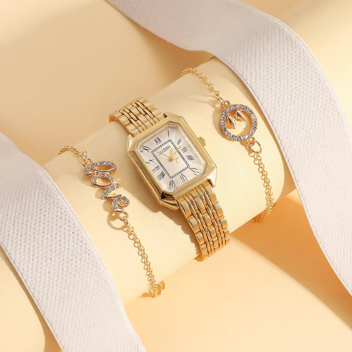 Small and Fashionable Light Luxury Square Steel Band Quartz Wristwatch Bracelet Set of 3 for Women, Suitable for Holiday and Ann золотий
Small and Fashionable Light Luxury Square Steel Band Quartz Wristwatch Bracelet Set of 3 for Women, Suitable for Holiday and Ann золотий