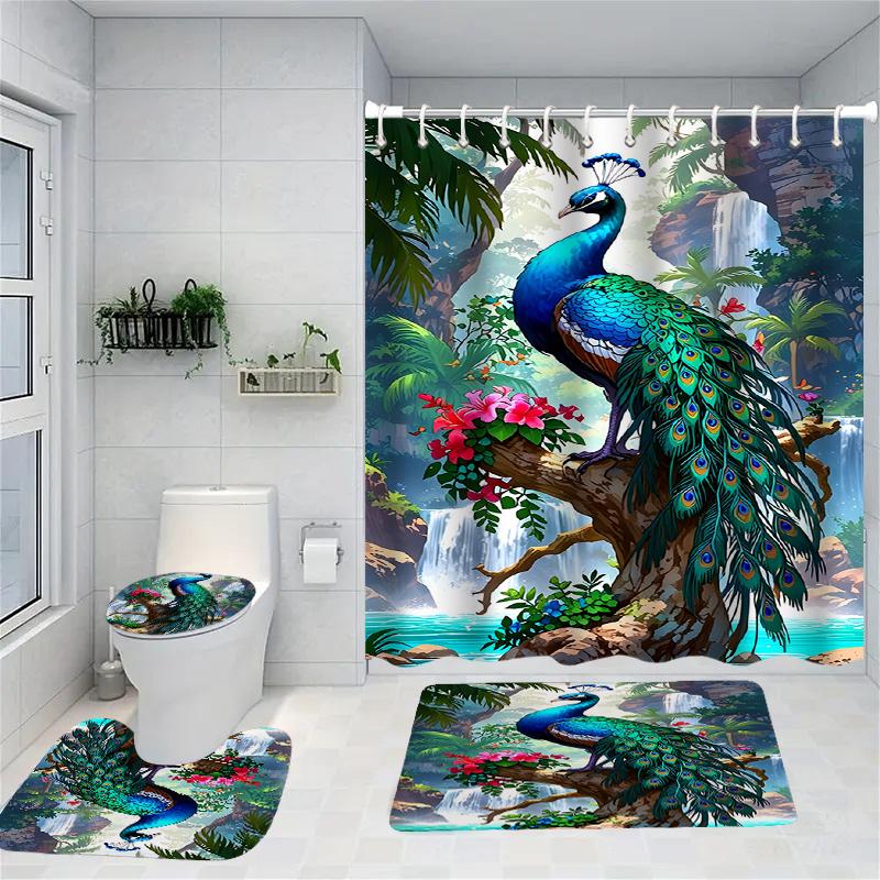 Elegant Peacock Pattern Shower Curtain Bath Sets Waterproof Non-Slip Bathroom Rug Toilet U With 12 Hooks Home Deco W60H190(CM)-1 Pcs
Elegant Peacock Pattern Shower Curtain Bath Sets Waterproof Non-Slip Bathroom Rug Toilet U With 12 Hooks Home Deco W60H190(CM)-1 Pcs